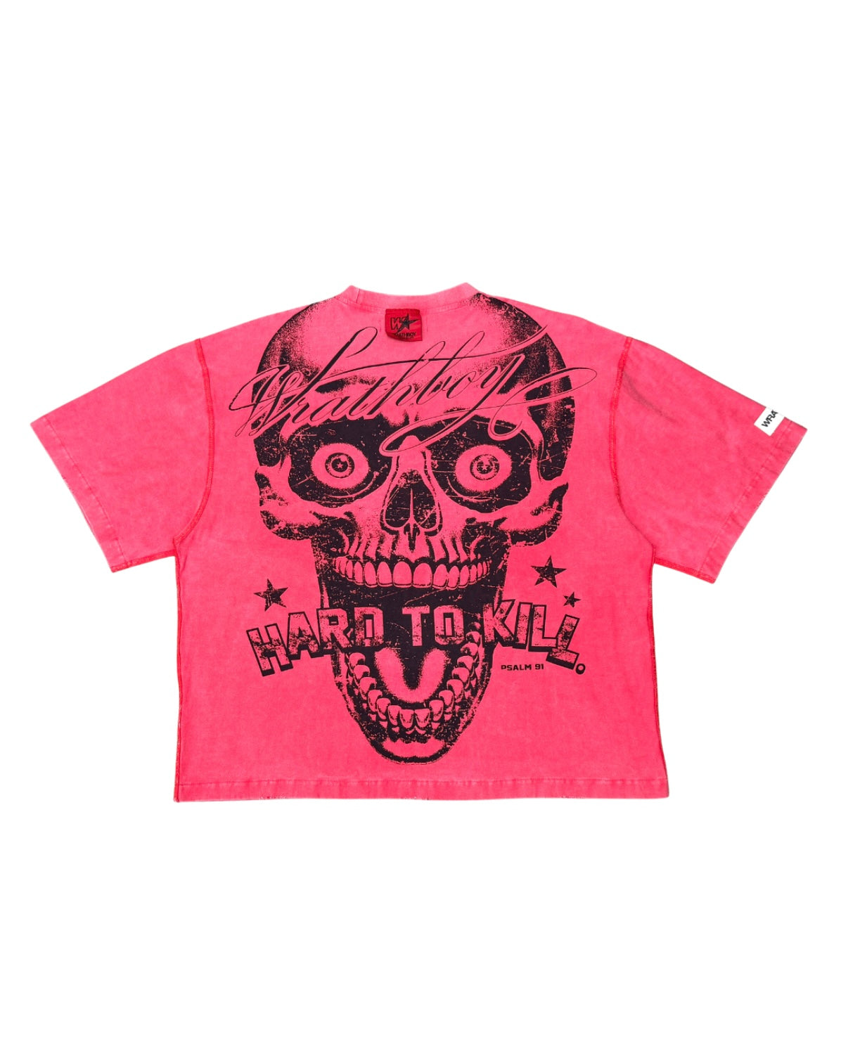 A red wash short-sleeve t-shirt with a large black graphic of a skull and the words 'Hard To Kill' on the front, displayed flat against a white background.
