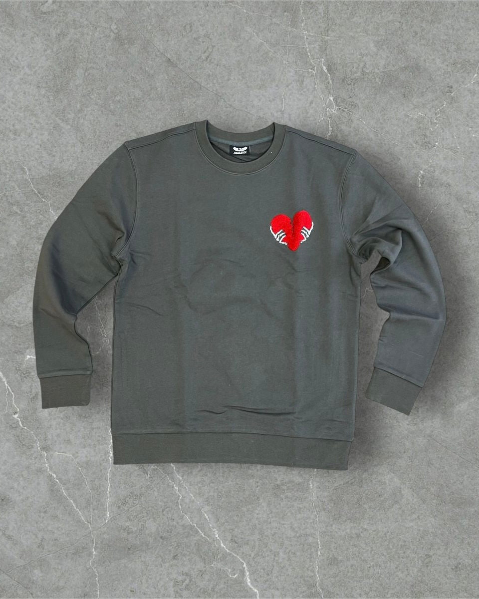 heart club crewneck in charcoal by brand reelistik 