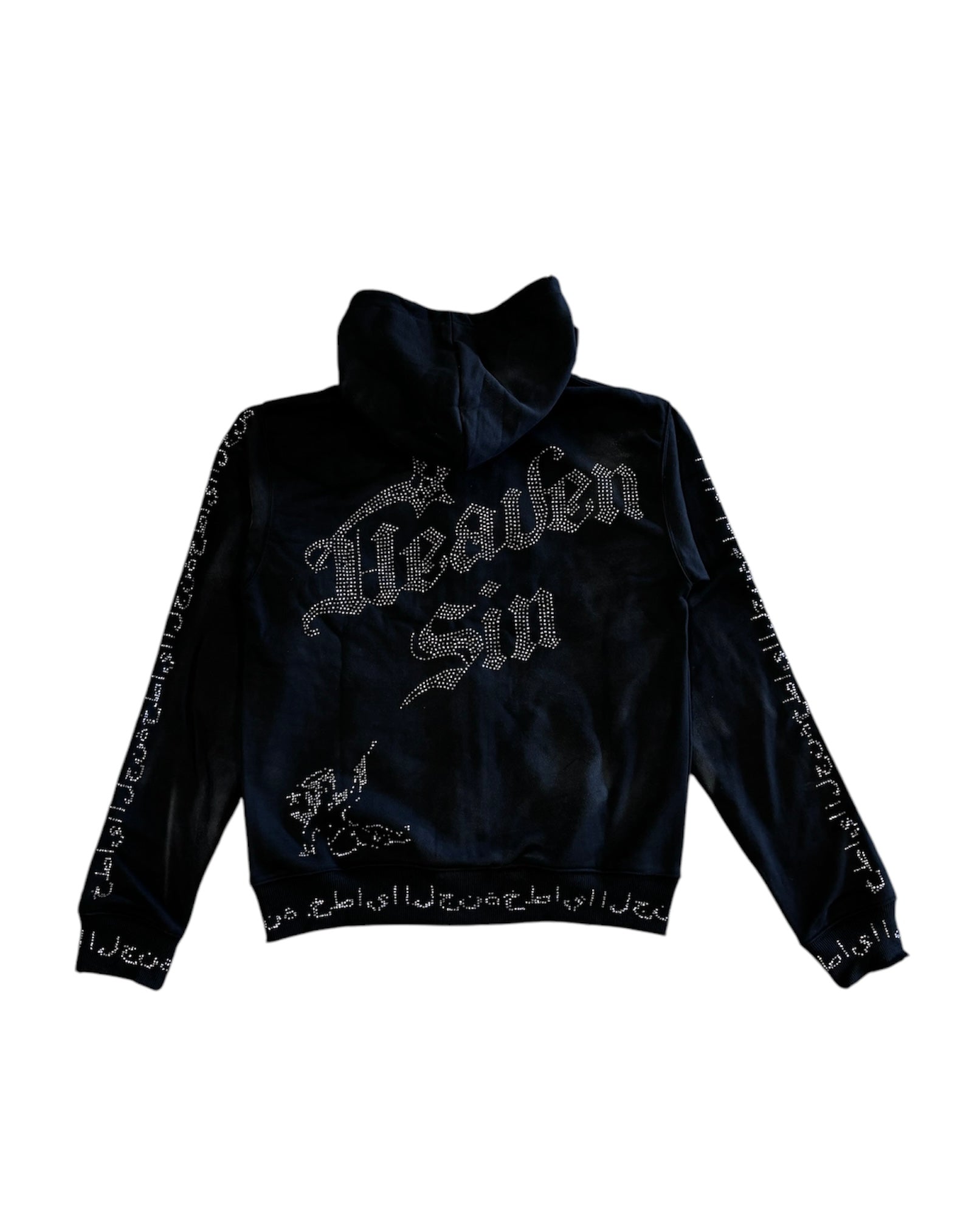 heaven sin rhinestone full-zip hoodie in black stone