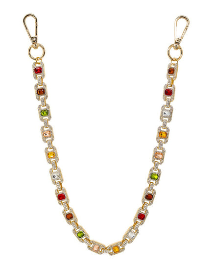 Pant chain with multicolored gemstones on a white background
