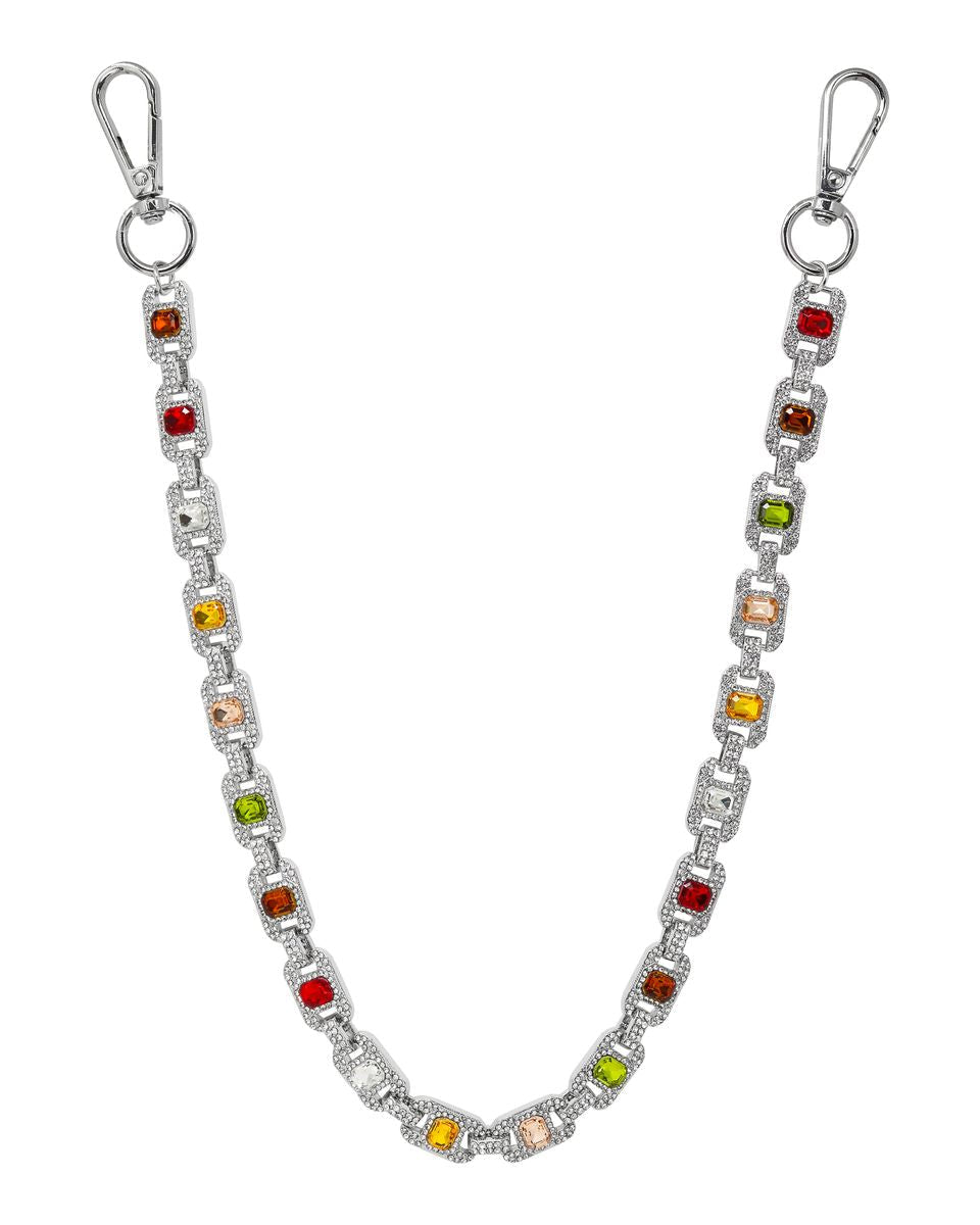 Pant chain with colorful gemstones on a white background