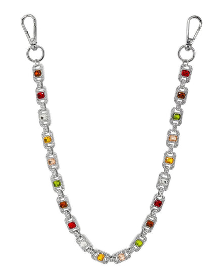 Pant chain with colorful gemstones on a white background
