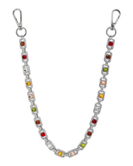 Pant chain with colorful gemstones on a white background