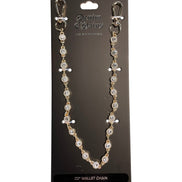 Gold and stone wallet chain on a black card with 'Darwin & Company' branding.