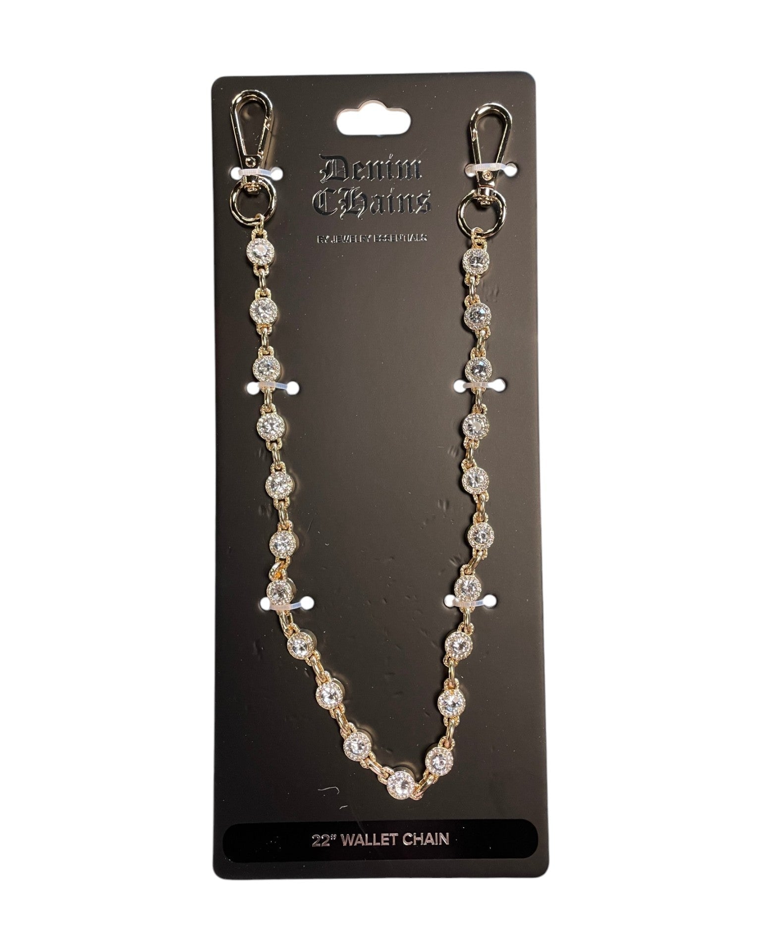 Gold and stone wallet chain on a black card with 'Darwin & Company' branding.