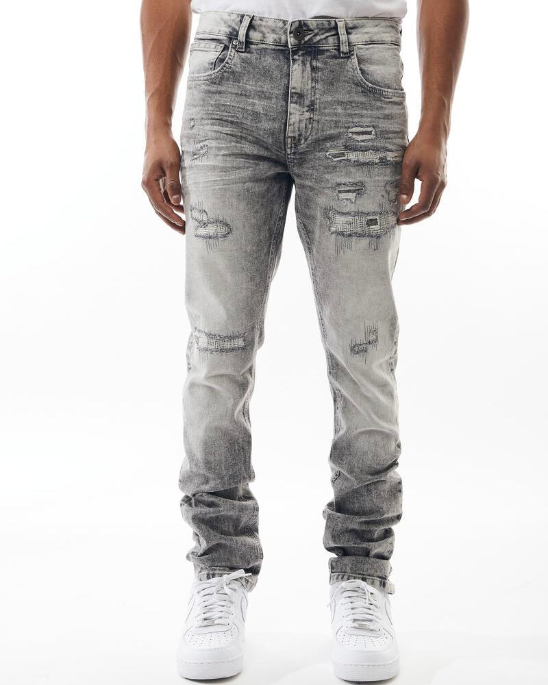 Distressed Patched Denim