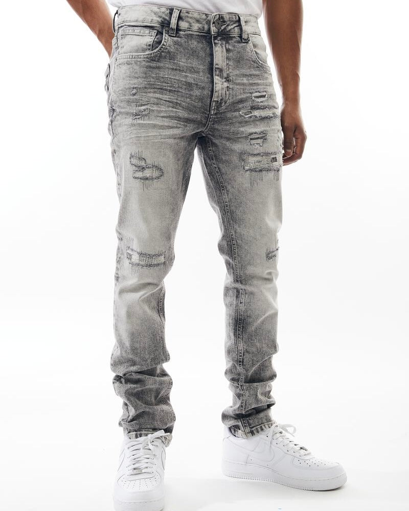 Distressed Patched Denim