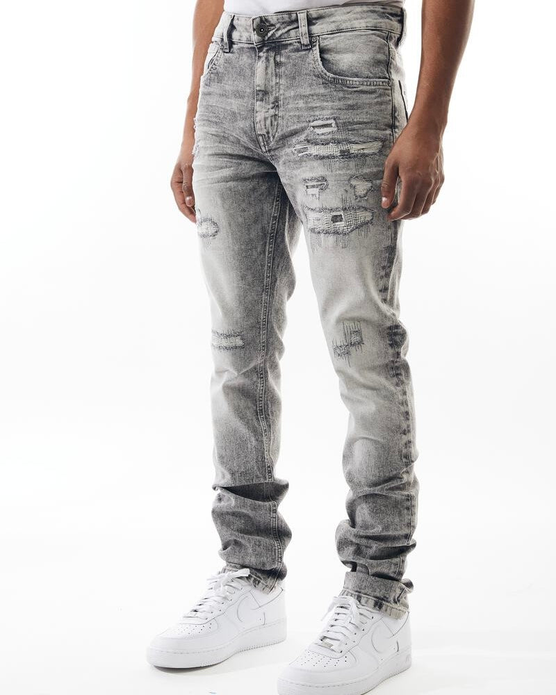 Distressed Patched Denim