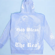 Light blue hoodie with text on a light blue background