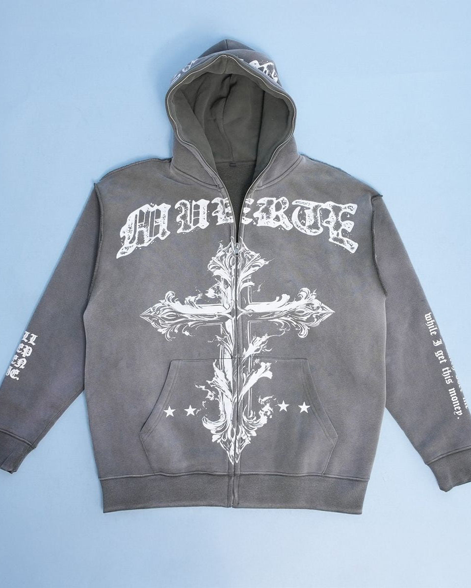 GB Jesus Cross Zip Hoodie Flare Set