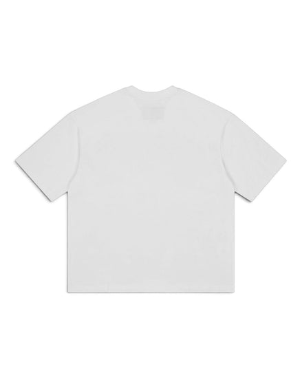 A plain white short-sleeve crewneck t-shirt shown from the back, laid flat against a clean white background.