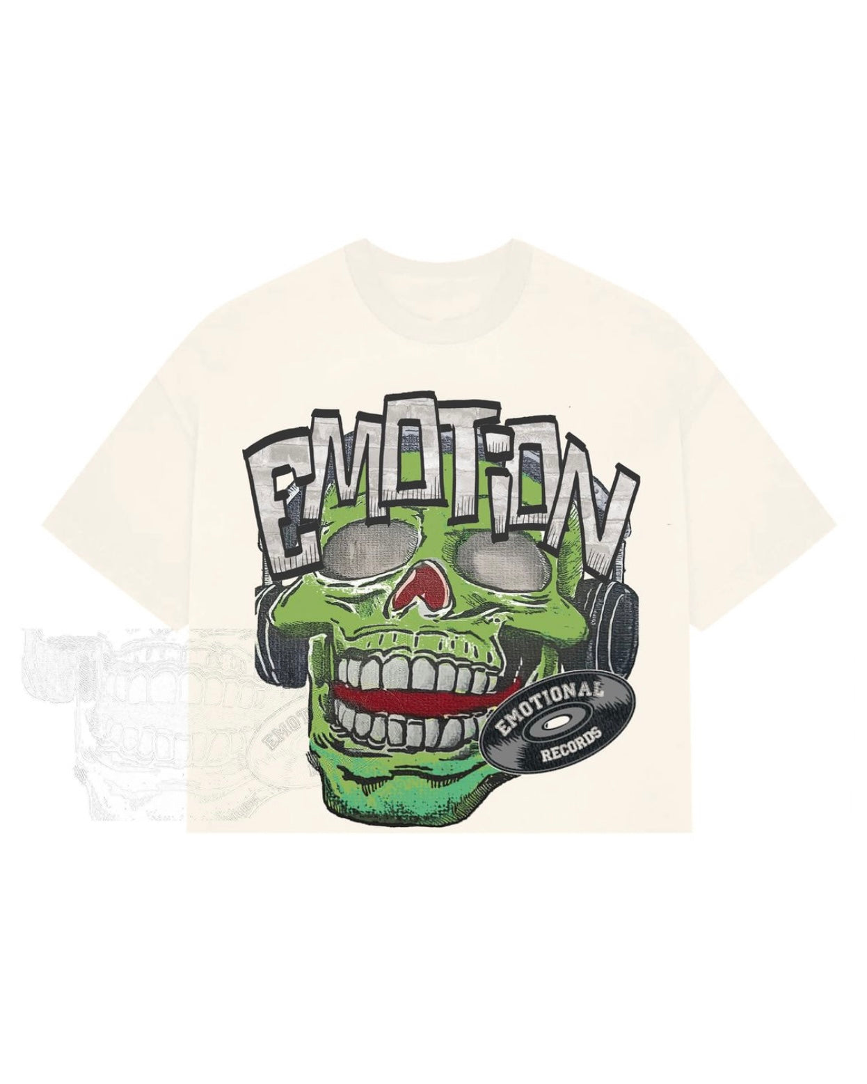 front view with the green moster graphic in the middle. 