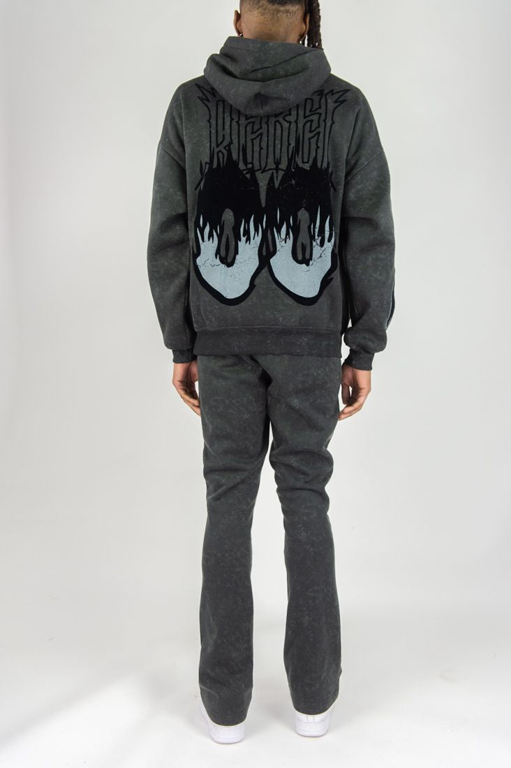 Flame Skull Acid Wash Hoodie