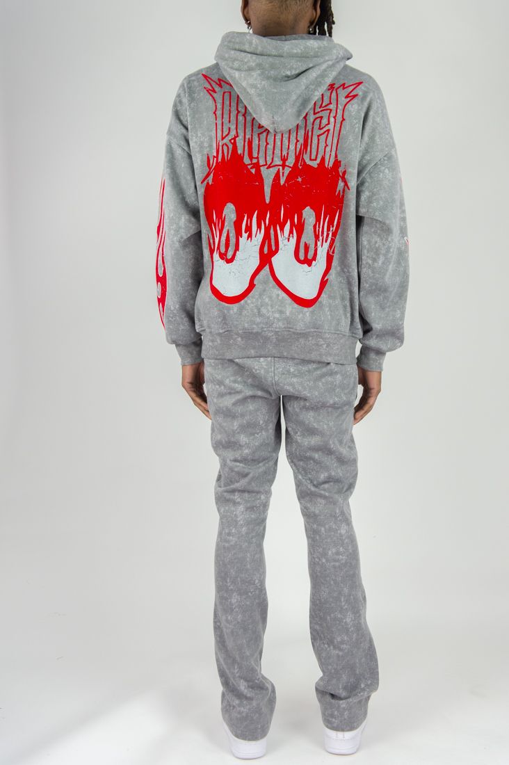 Flame Skull Acid Wash Hoodie