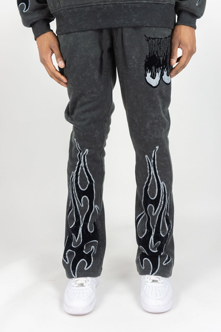 Flame Skull Acid Stacked Pants