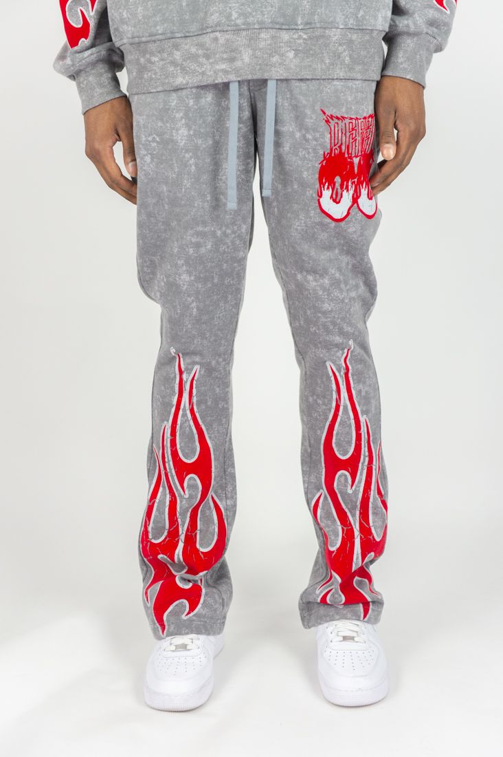Flame Skull Acid Stacked Pants
