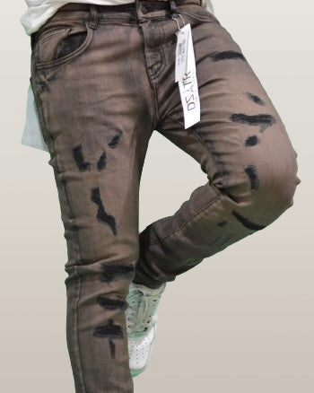 Distressed Olive Accented Skinny Jeans