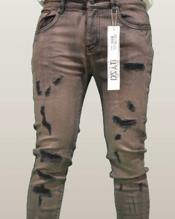 Distressed Olive Accented Skinny Jeans