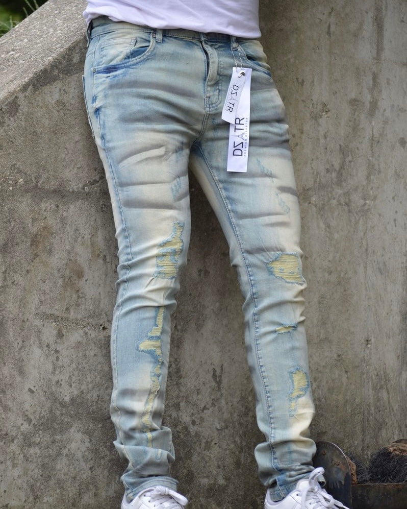 Heavy Washed Distressed Denim Jeans