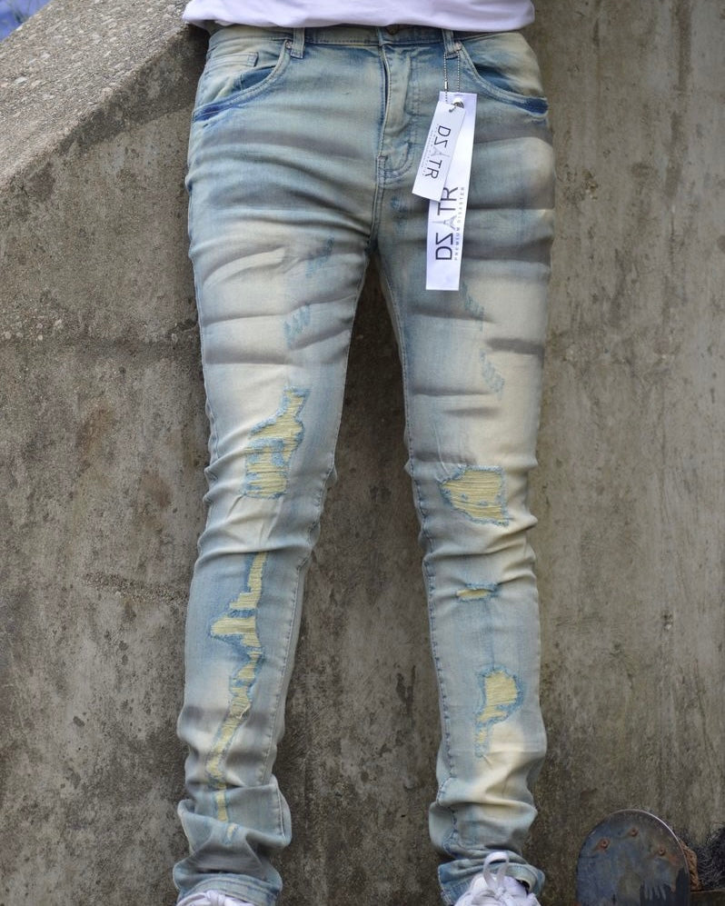 Heavy Washed Distressed Denim Jeans