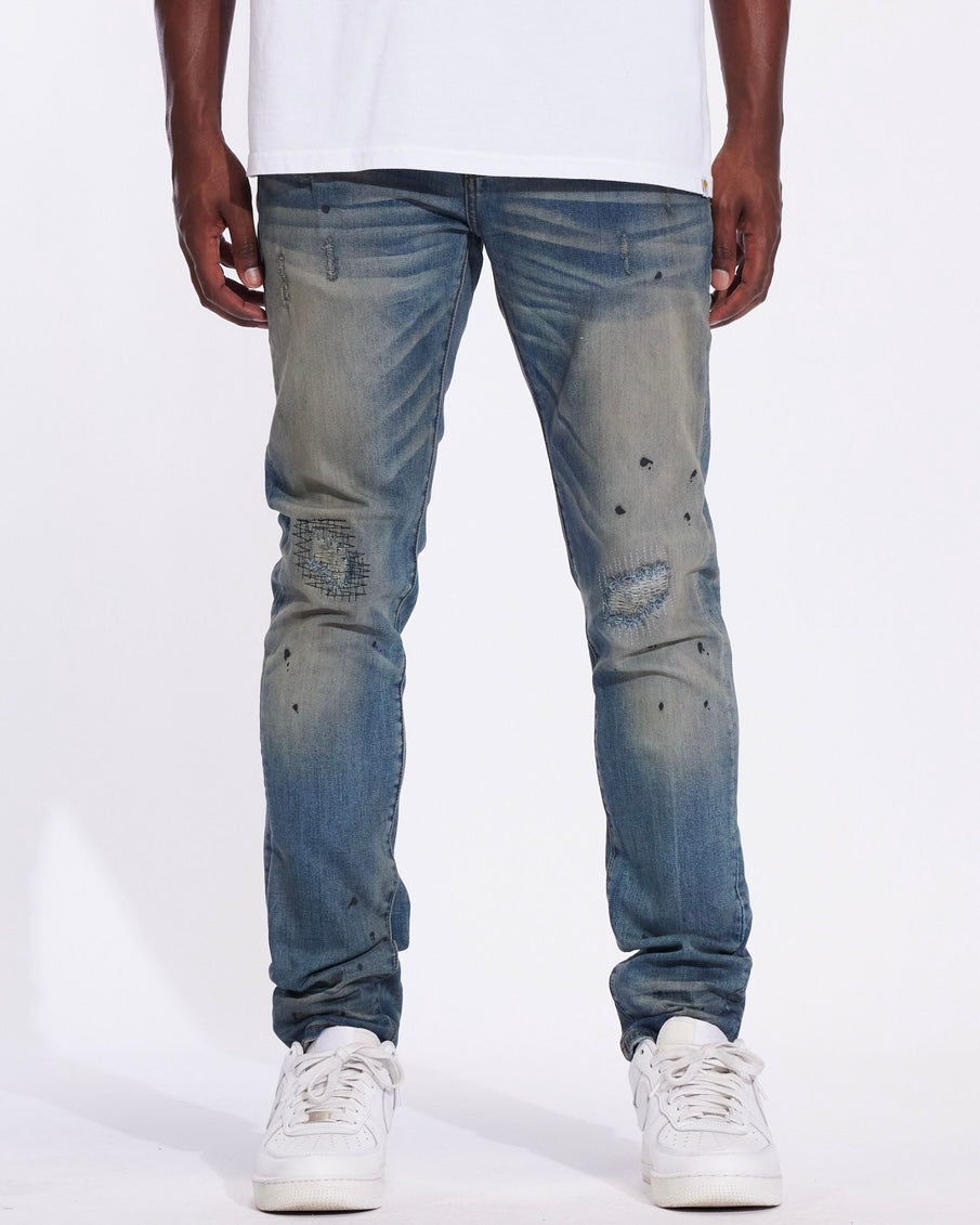 Fade Washed Paint Drip Slim Jeans