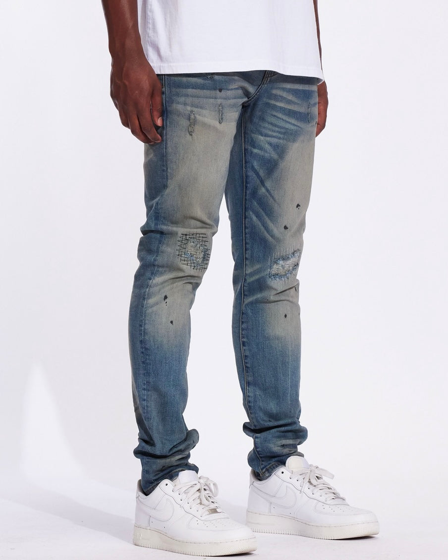 Fade Washed Paint Drip Slim Jeans