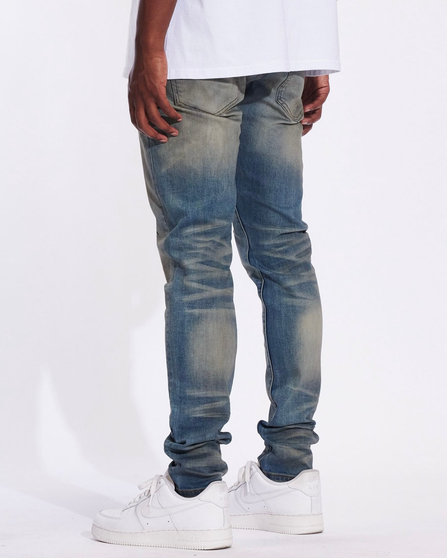 Fade Washed Paint Drip Slim Jeans