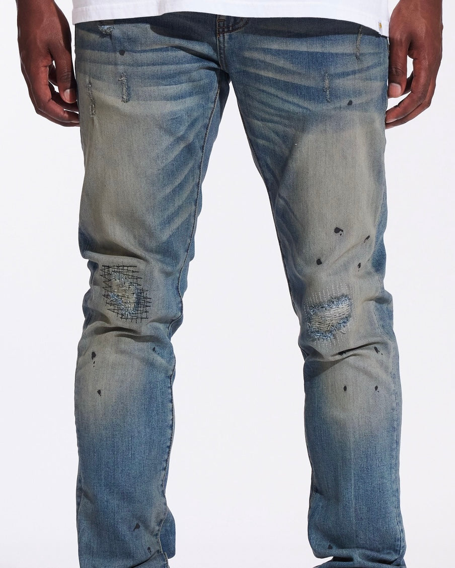 Fade Washed Paint Drip Slim Jeans