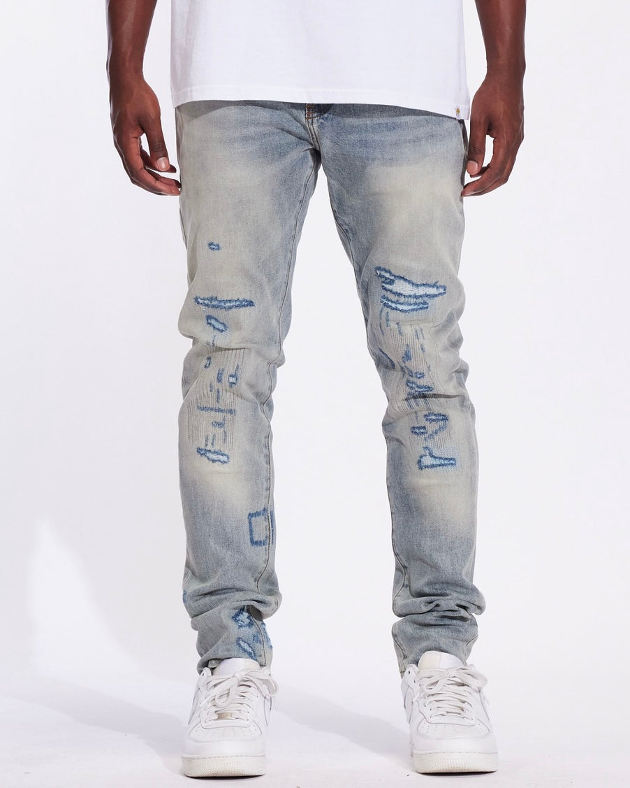 Distressed Hyper-Stitch Slim Jeans