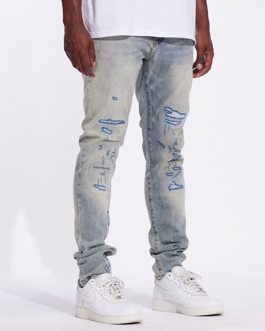 Distressed Hyper-Stitch Slim Jeans