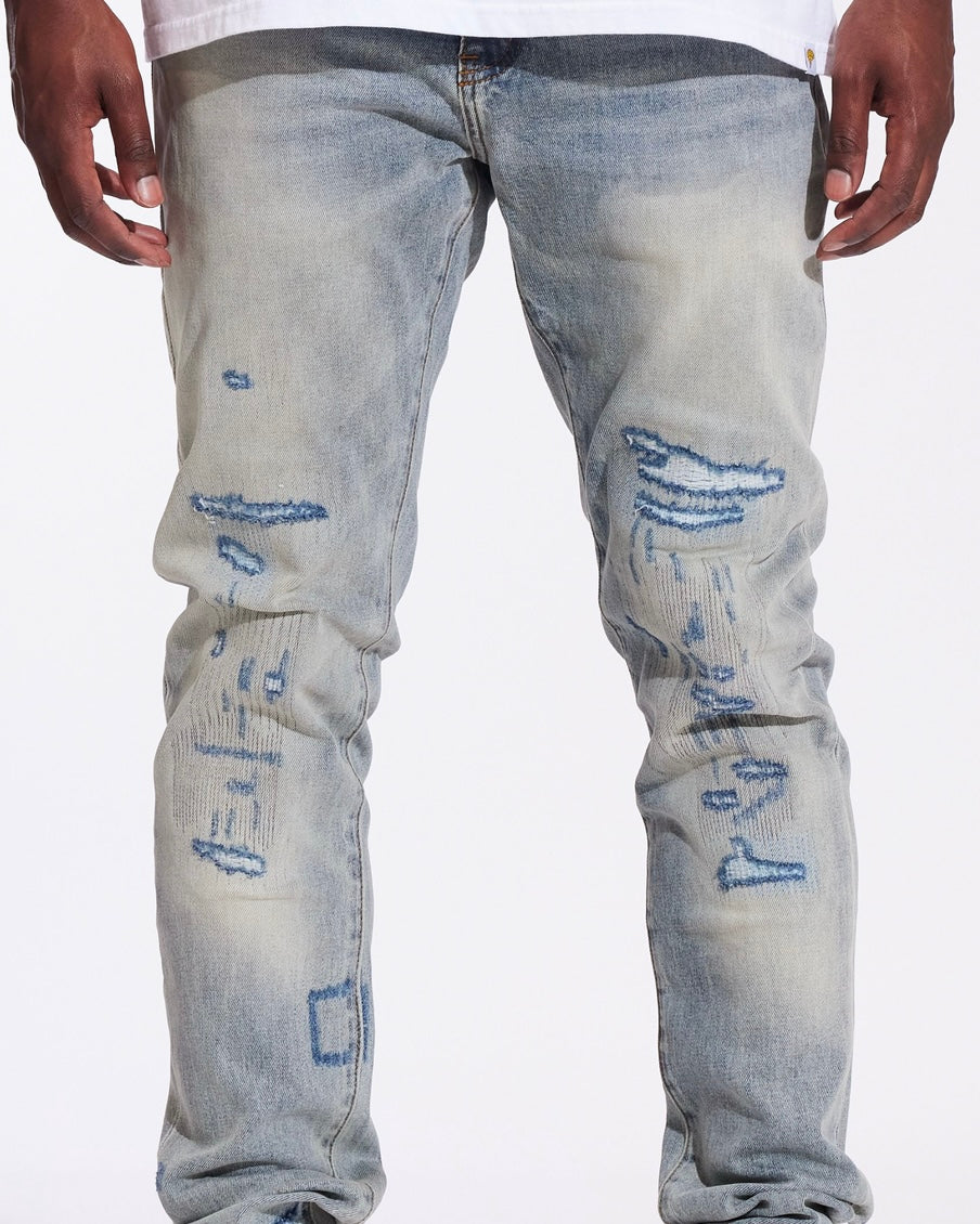 Distressed Hyper-Stitch Slim Jeans