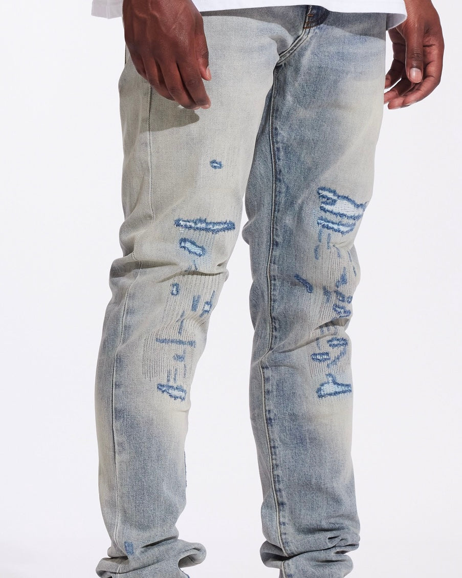 Distressed Hyper-Stitch Slim Jeans