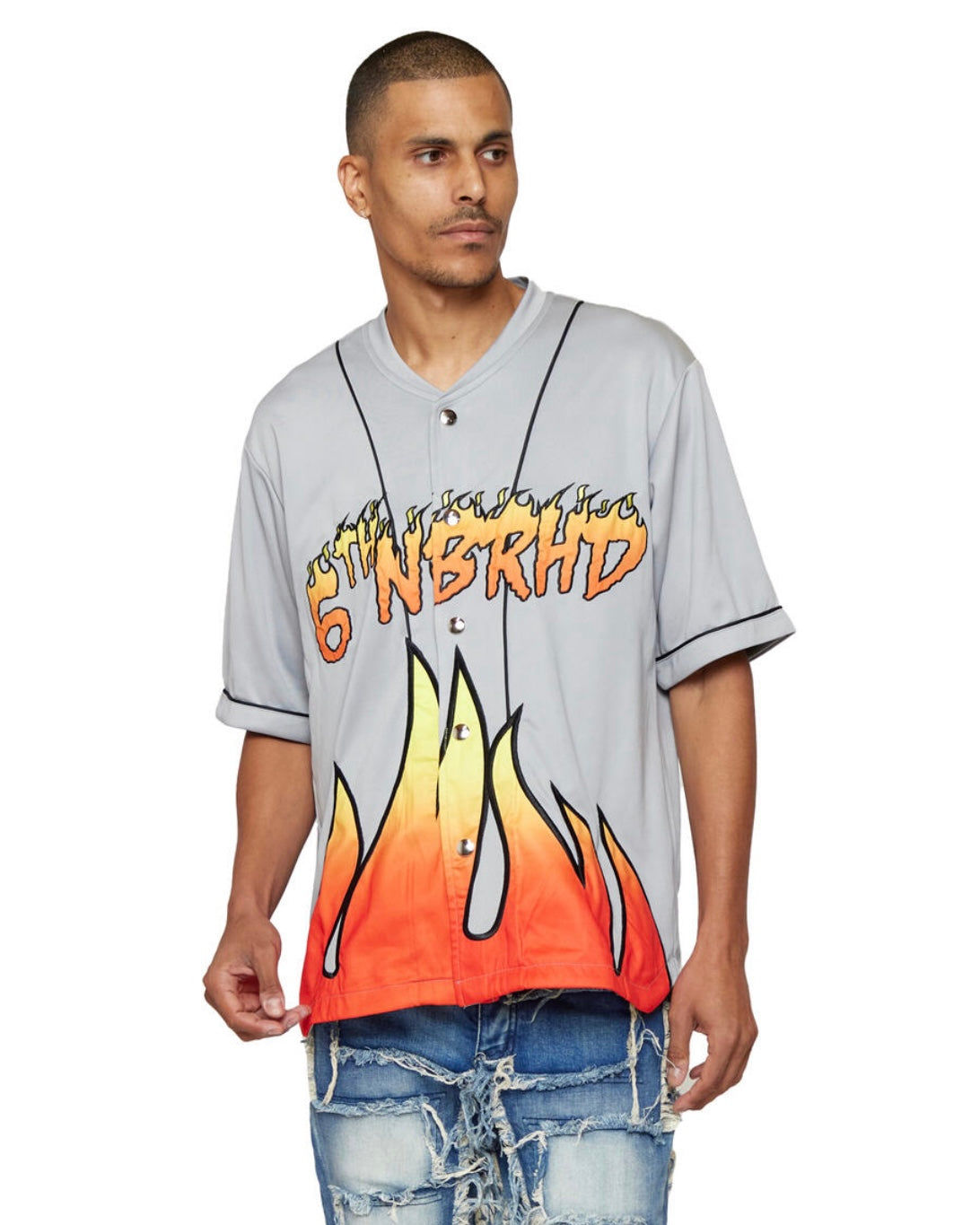 Flames Woven Button Down Jersey