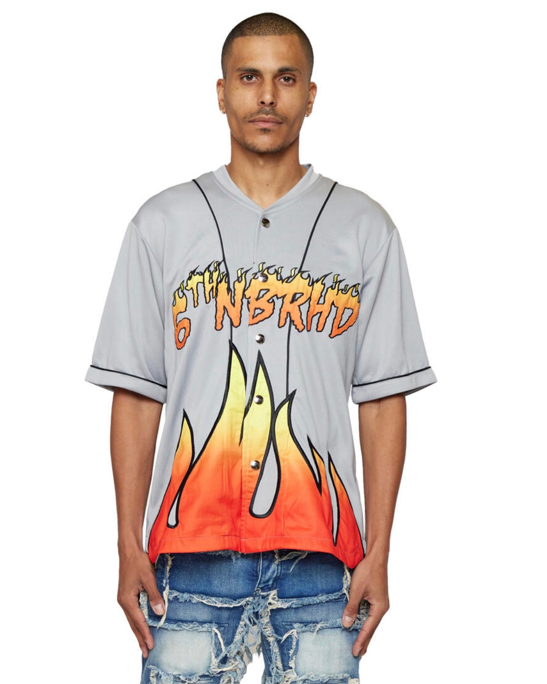 Flames Woven Button Down Jersey