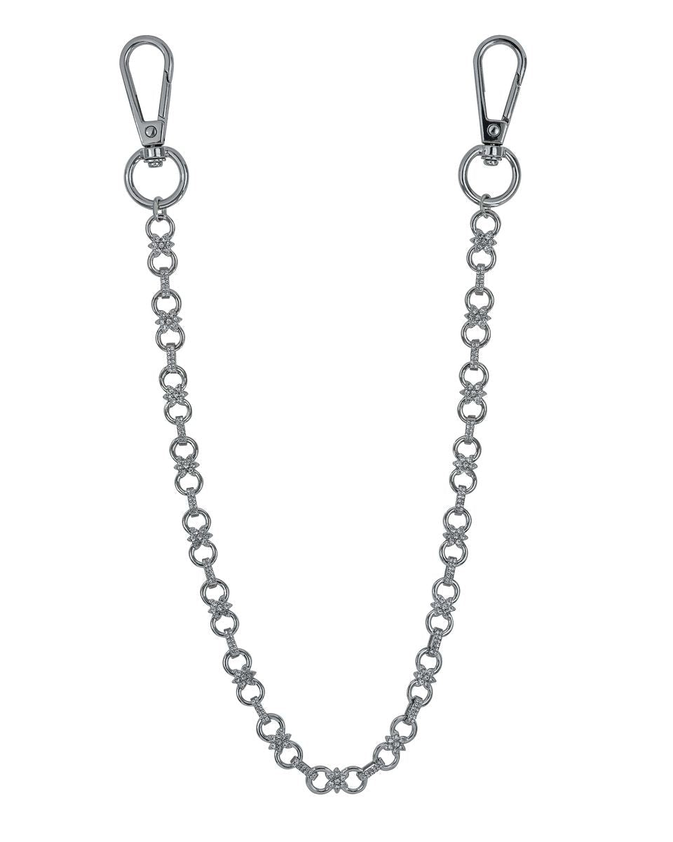 Silver chain with clasp on a white background