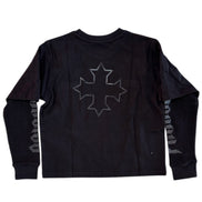 Black long-sleeve shirt with a star design on the back against a white background