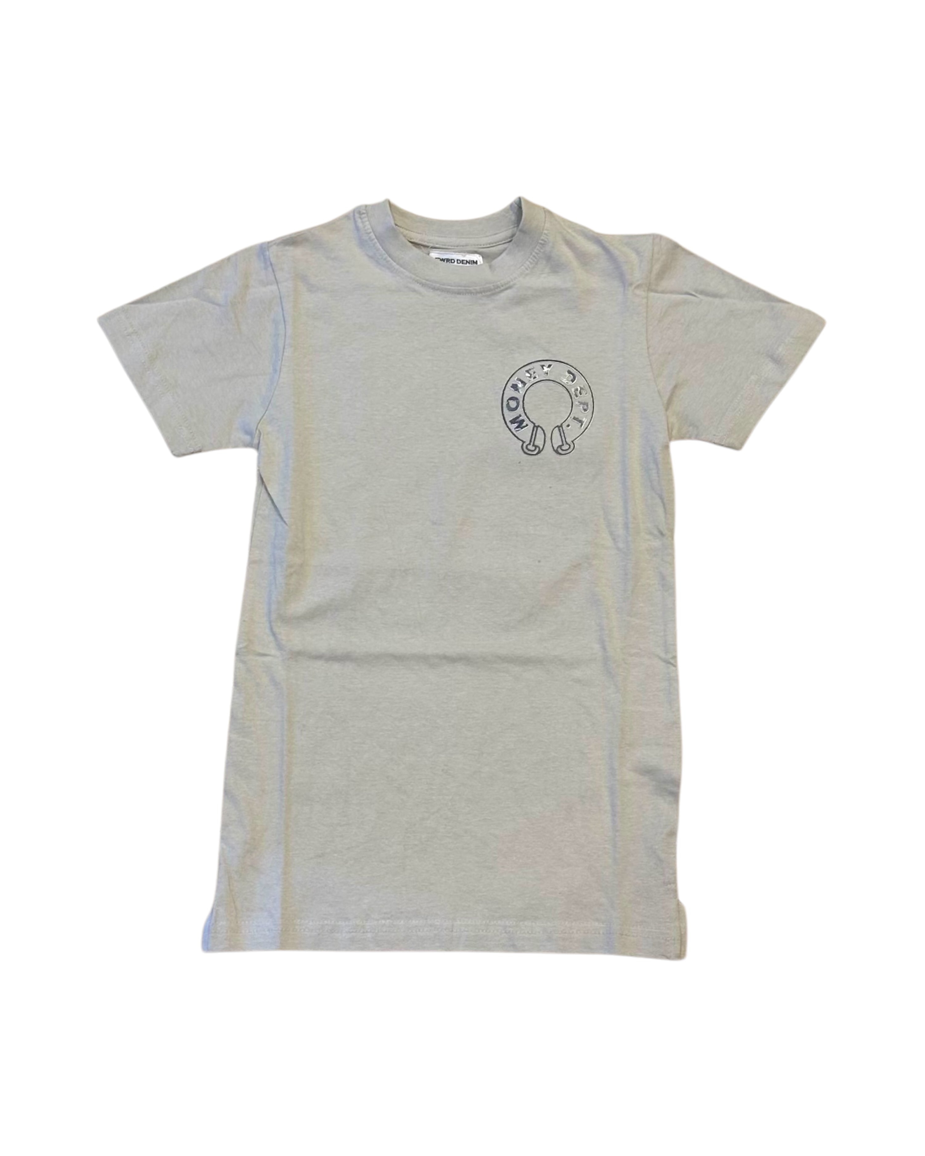 Junior’s Scroll Money Dept. Tee In stone color