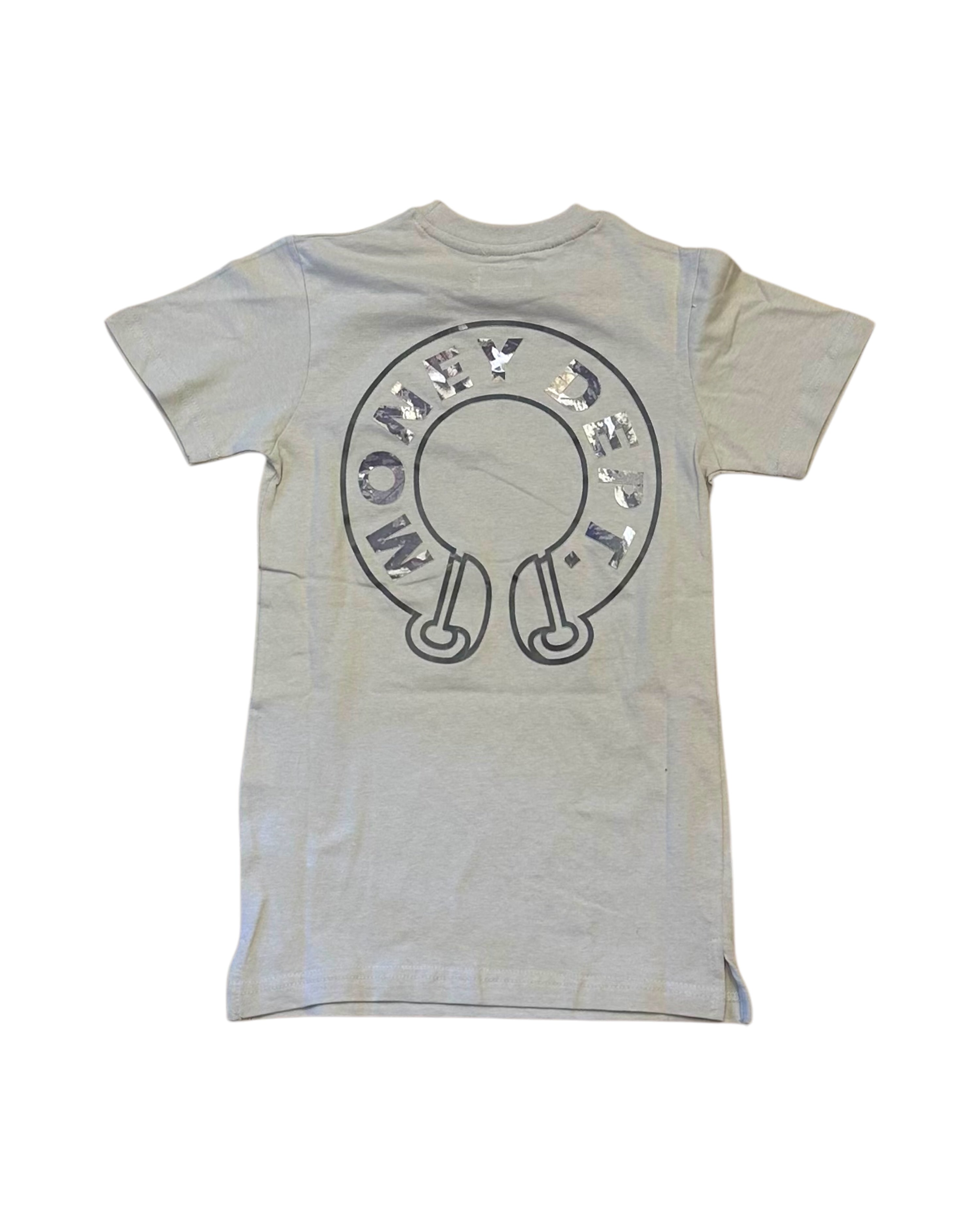 Junior’s Scroll Money Dept. Tee In stone color