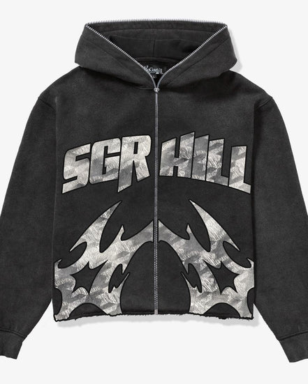 Black hoodie with 'SGR Hill' logo on a white background