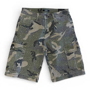 Camouflage shorts with star pattern on a white background