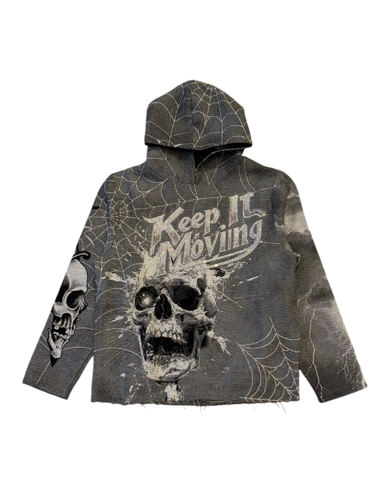 MAJESTIK KEEP IT MOVING HOODIE IN GREY WITH RHINESTONES 