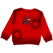 Red sweatshirt with star designs on a white background
