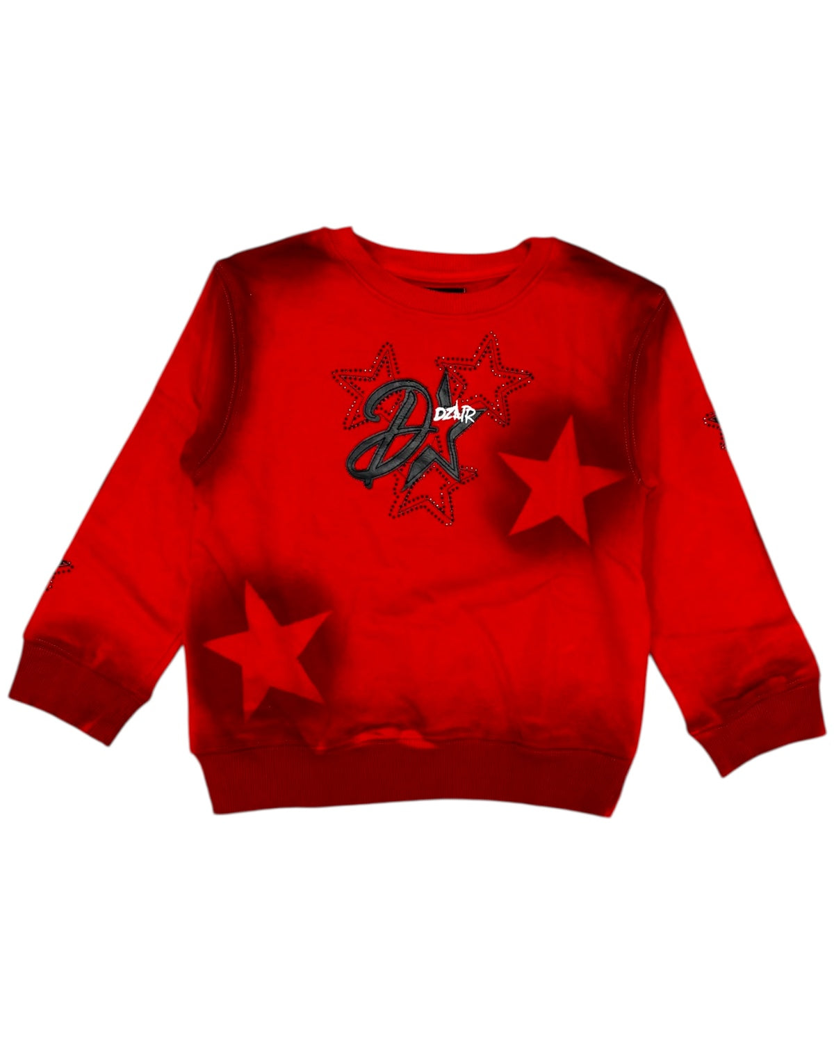 Red sweatshirt with star designs on a white background