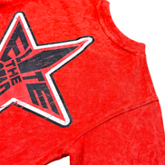 Red tank top with a black star graphic on a white background