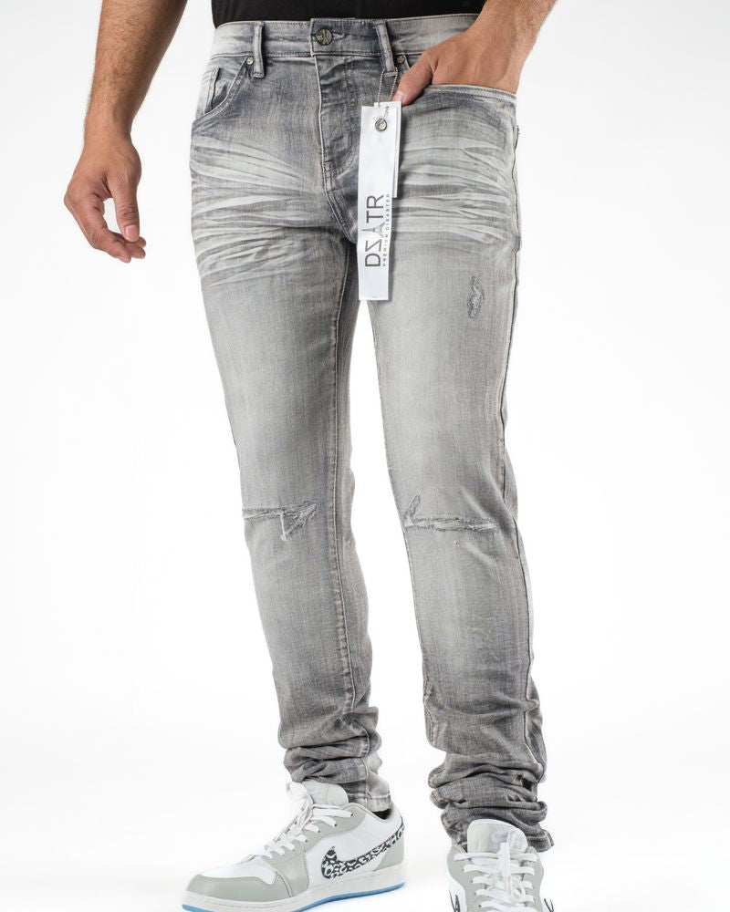 Dzstar knee ripped wrinkle jeans in grey 