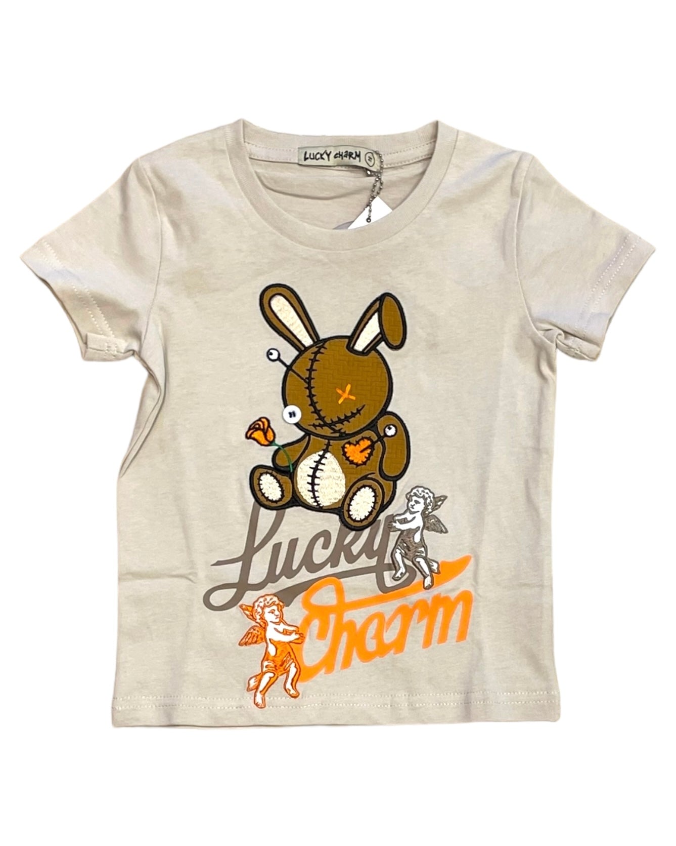 lucky charm angel graphic tee beige