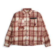 Plaid shirt with a logo on a white background