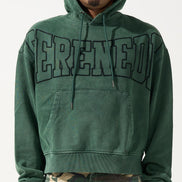 Person wearing a green hoodie with 