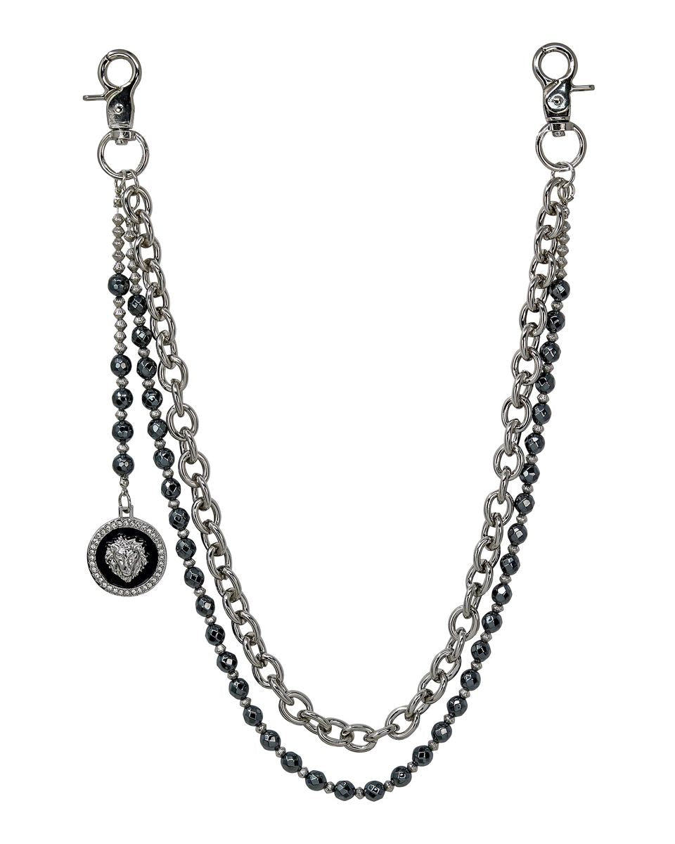 Double-layered pant chain and beaded accessory on a white background