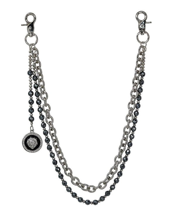 Double-layered pant chain and beaded accessory on a white background